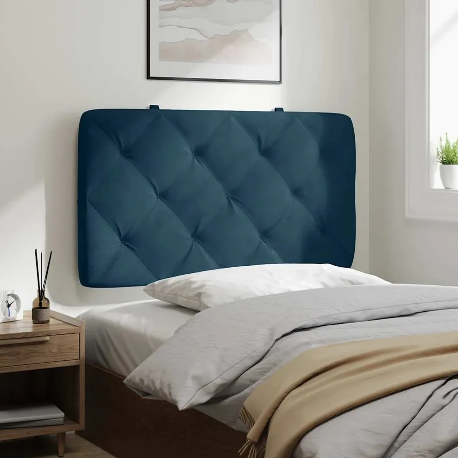 Coussin de tête de lit bleu 80 cm velours - 4