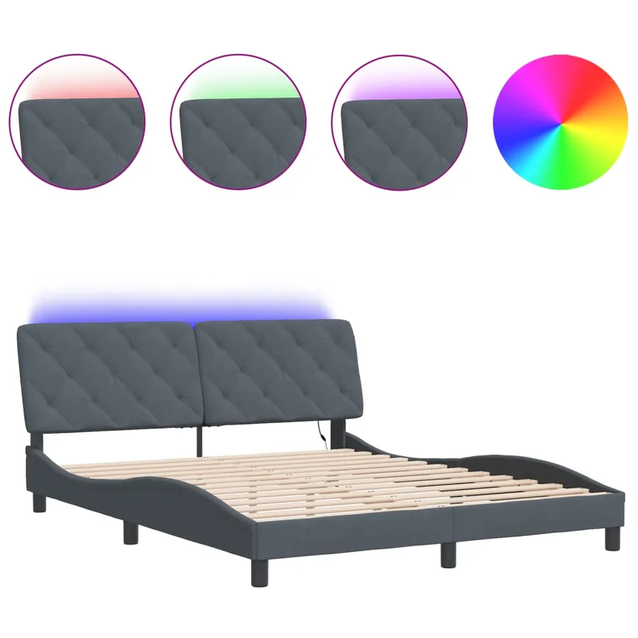 Cadre de lit avec LED sans matelas gris foncé 160x200cm velours - 2