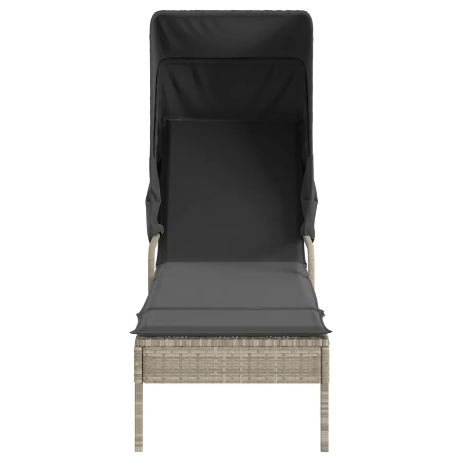 Chaises longues lot de 2 avec auvents et table gris clair rotin - 4