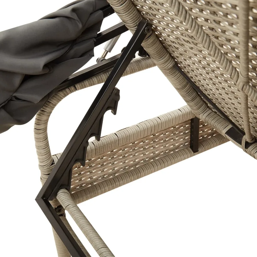 Chaises longues lot de 2 avec auvents et table gris clair rotin - 8