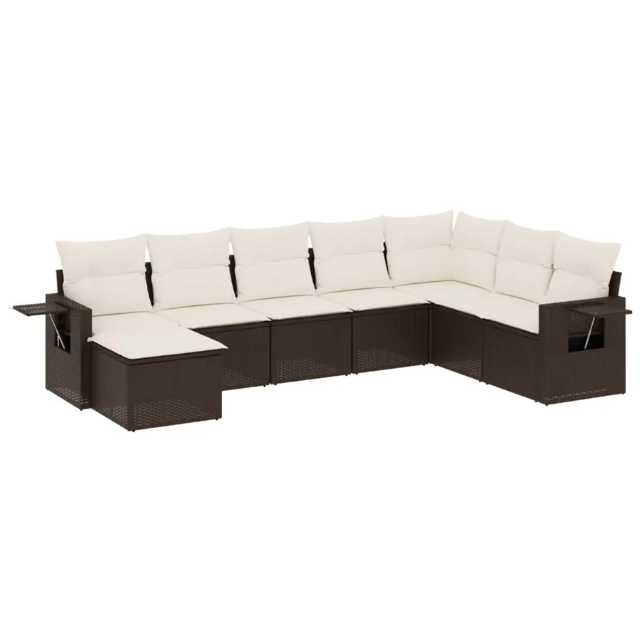 Salon de jardin 8 pcs avec coussins marron résine tressée - 2