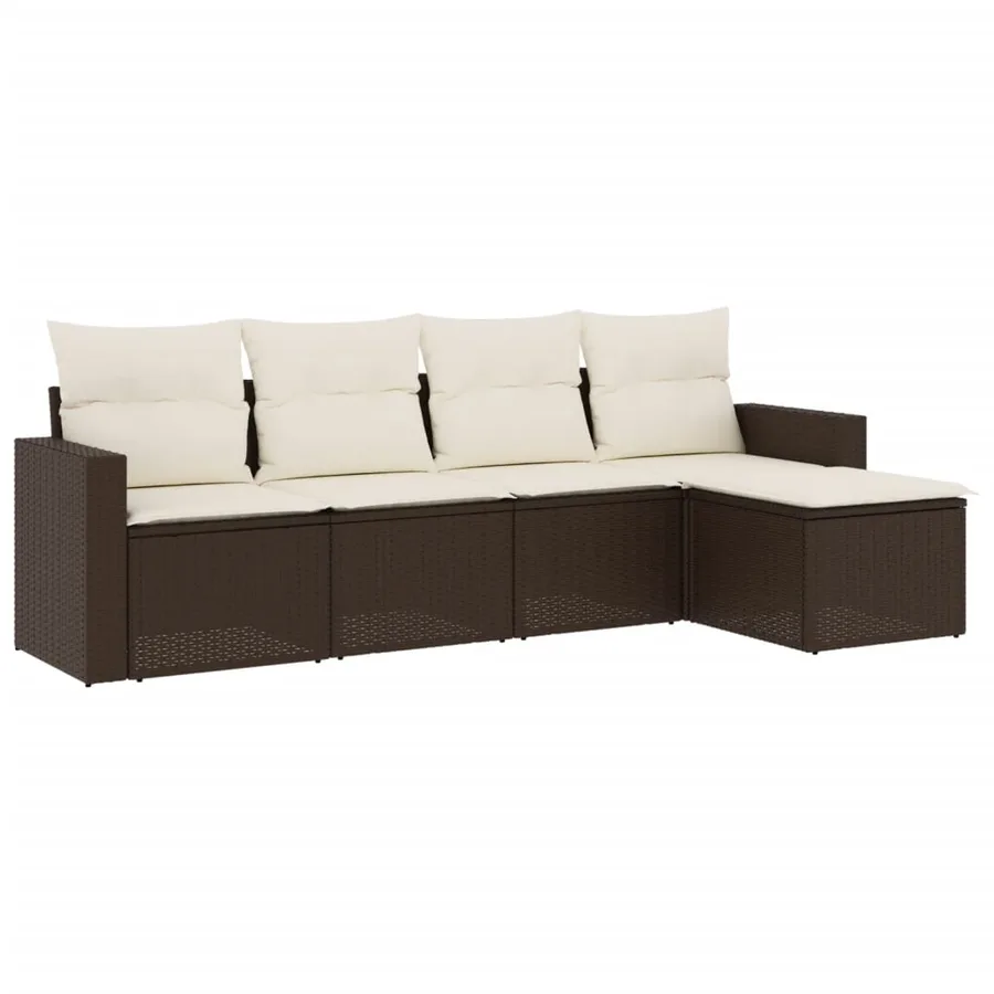 Salon de jardin avec coussins 5 pcs marron résine tressée - 2