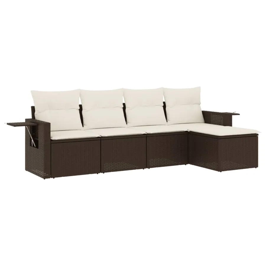 Salon de jardin avec coussins 5 pcs marron résine tressée - 2