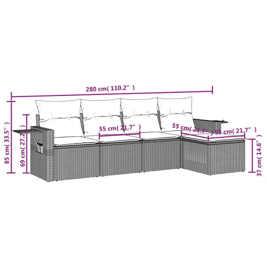 Salon de jardin avec coussins 5 pcs marron résine tressée - 3