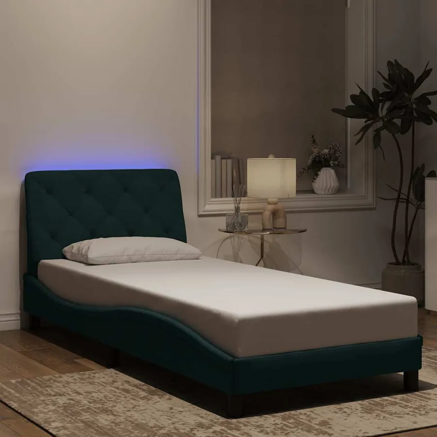 Cadre de lit avec LED sans matelas vert foncé 90x200 cm velours