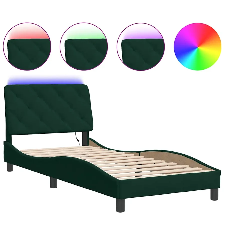 Cadre de lit avec LED sans matelas vert foncé 90x200 cm velours - 2