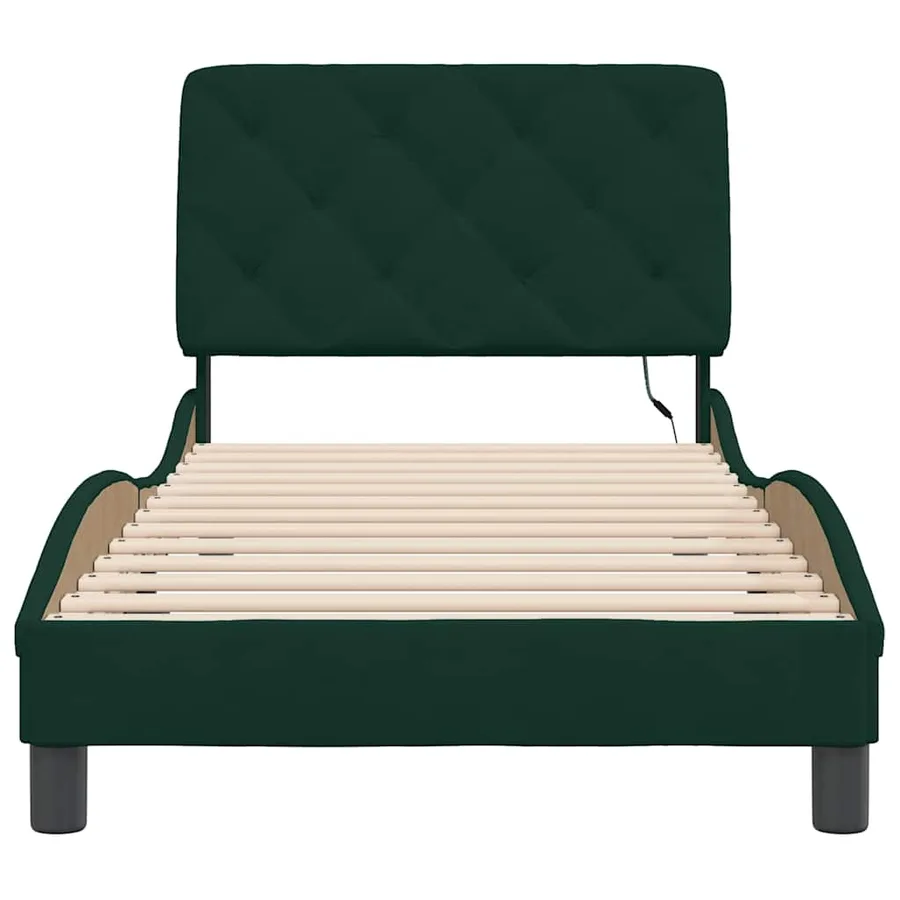 Cadre de lit avec LED sans matelas vert foncé 90x200 cm velours - 6