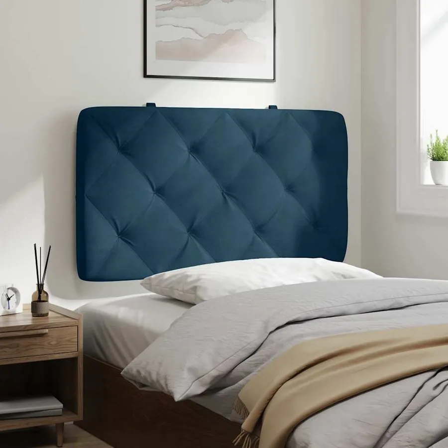 Coussin de tête de lit bleu 90 cm velours - 4