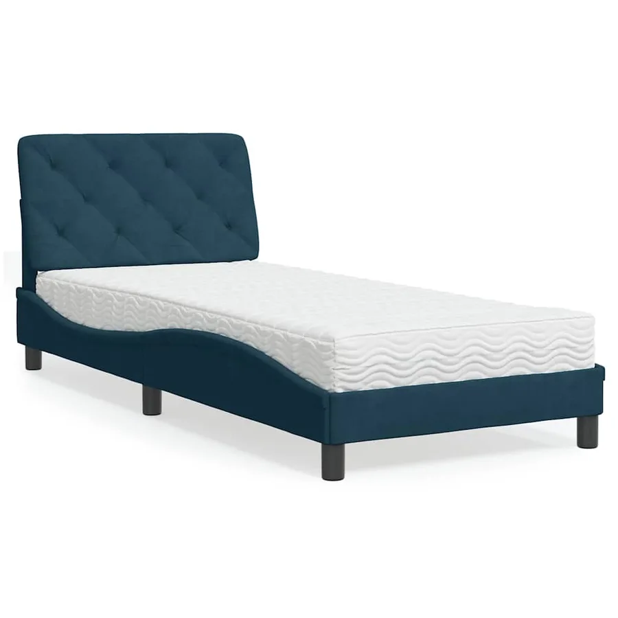 Lit avec matelas bleu 90x200 cm velours - 2