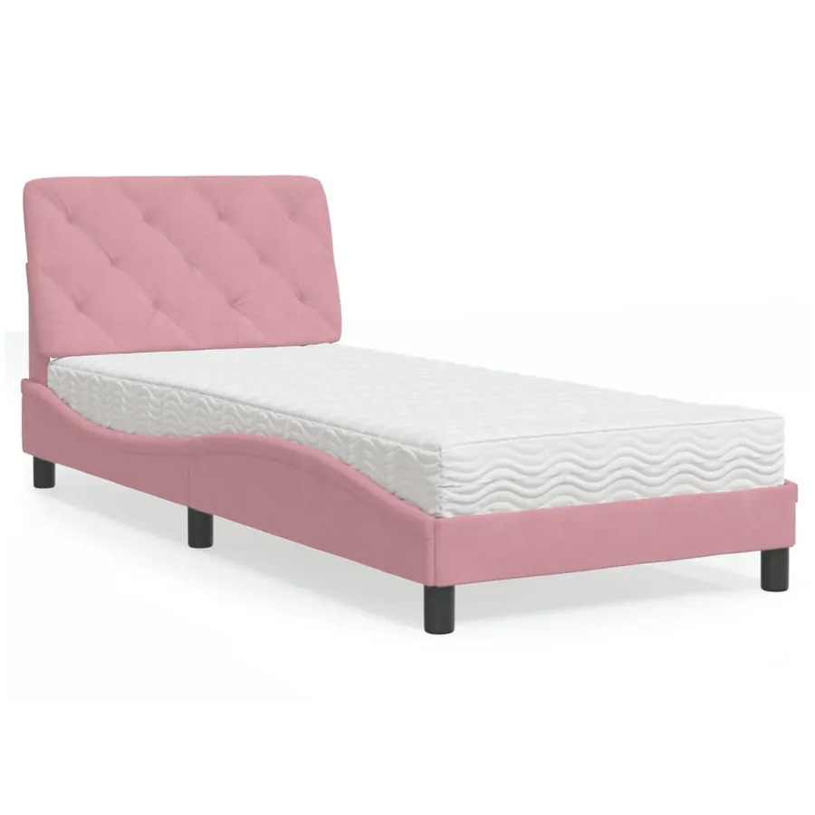 Lit avec matelas rose 90x190 cm velours
