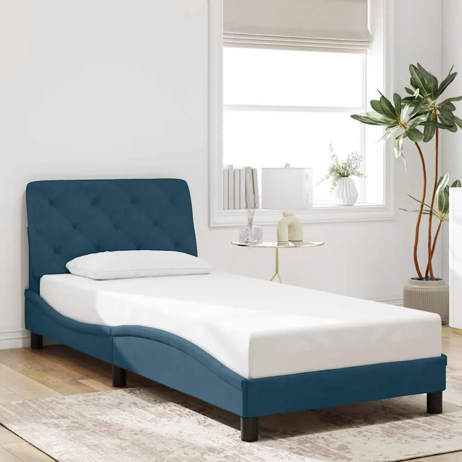 Cadre de lit sans matelas bleu 90x200 cm velours