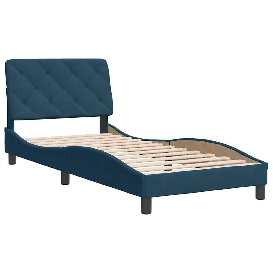 Cadre de lit sans matelas bleu 90x200 cm velours - 3