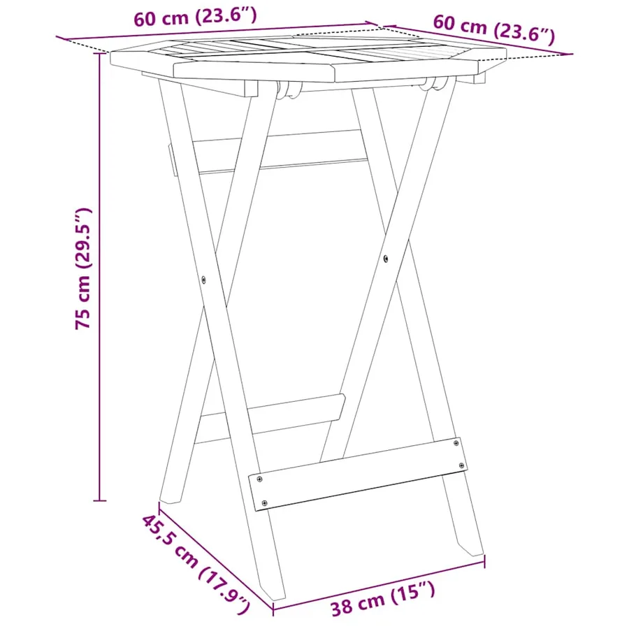 Ensemble de bistro pliable 3 pcs bois d'acacia solide - 9