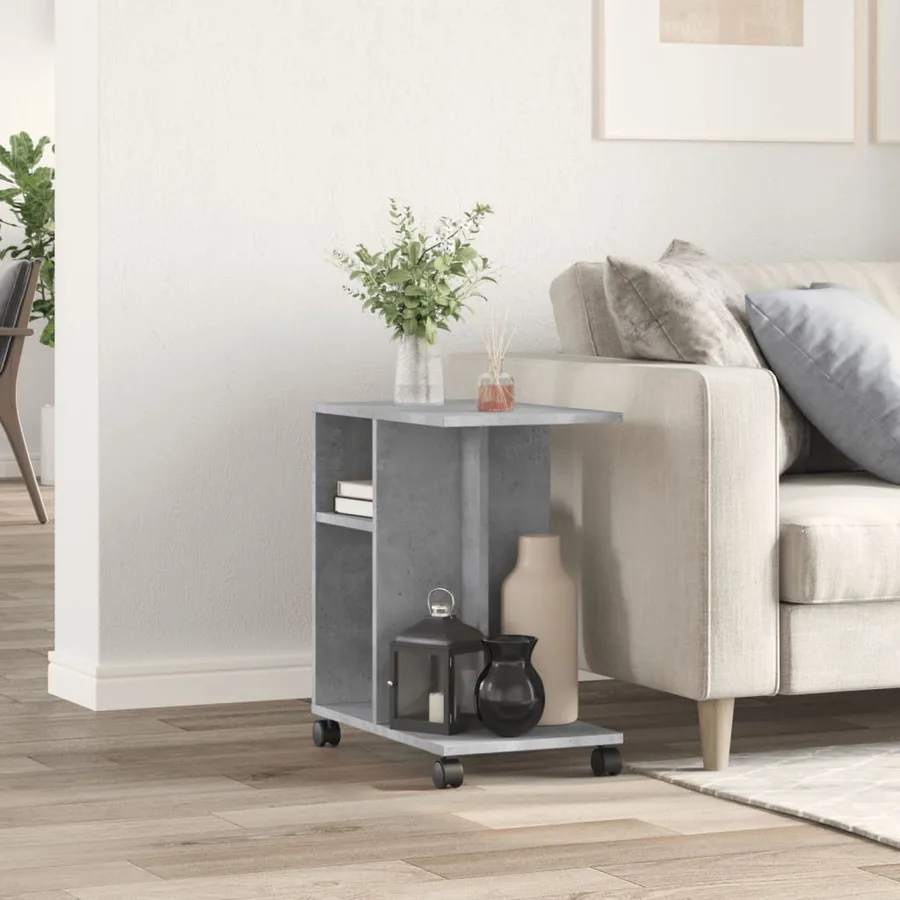 Table d'appoint avec roues gris béton bois d'ingénierie - 3