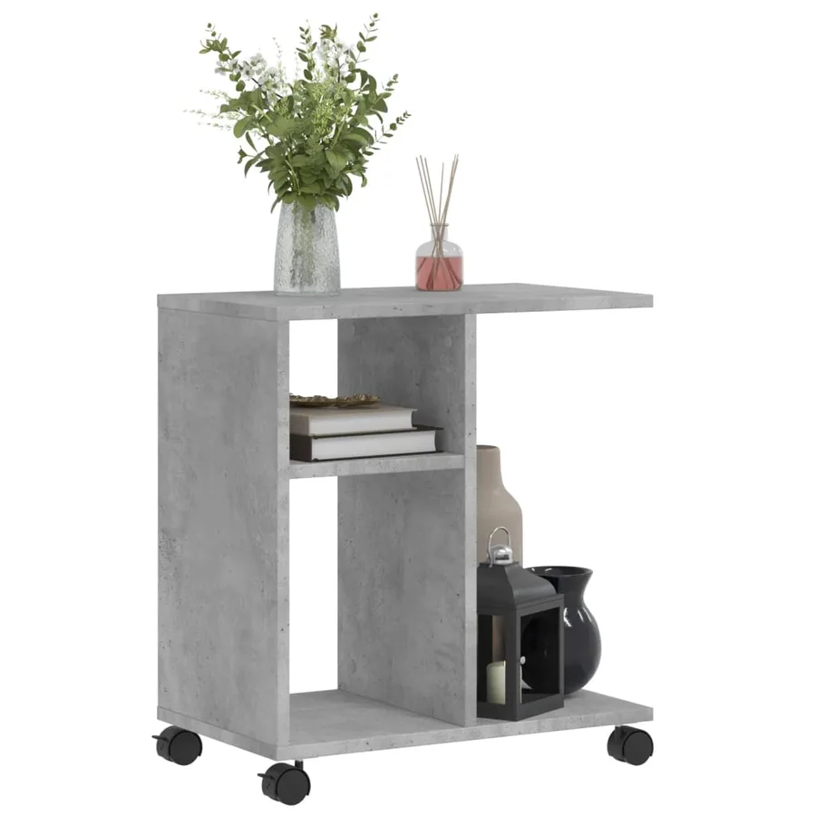 Table d'appoint avec roues gris béton bois d'ingénierie - 4