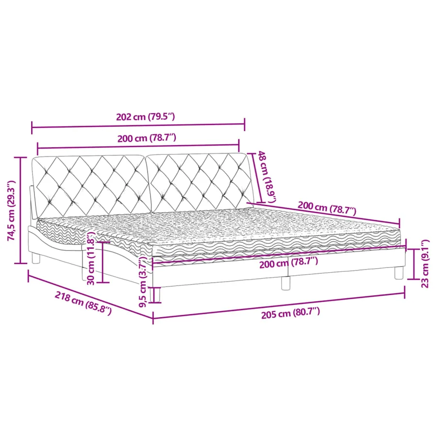 Lit avec matelas noir 200x200 cm velours - 11