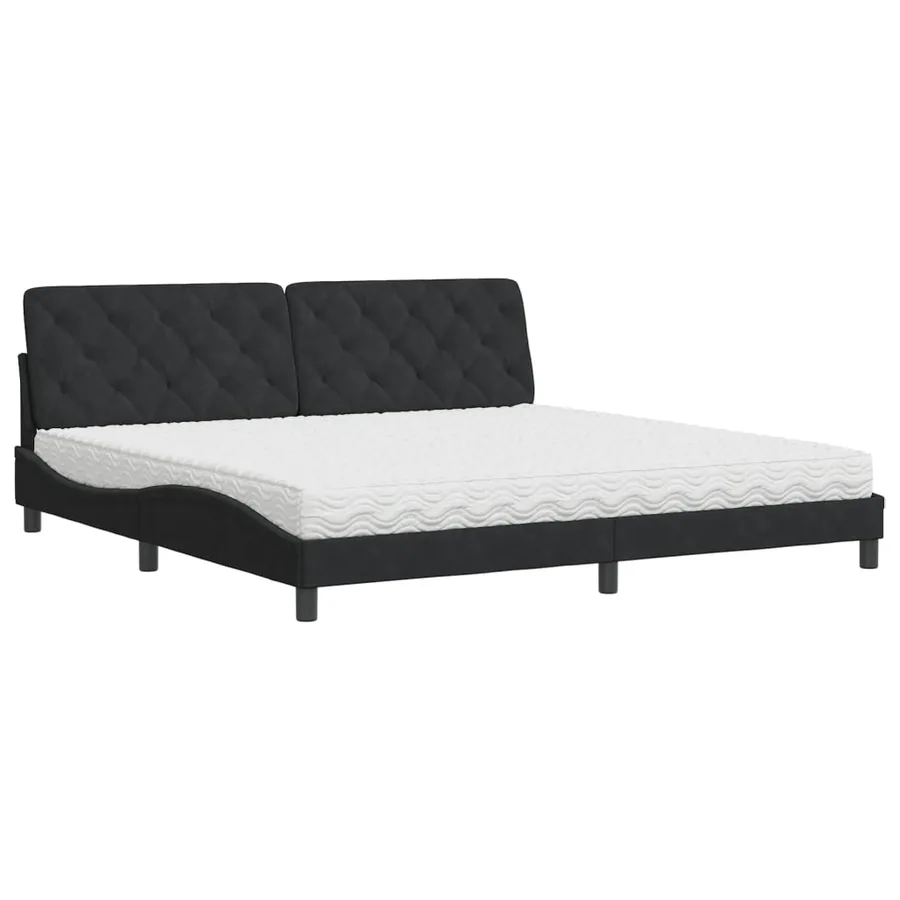Lit avec matelas noir 200x200 cm velours - 2