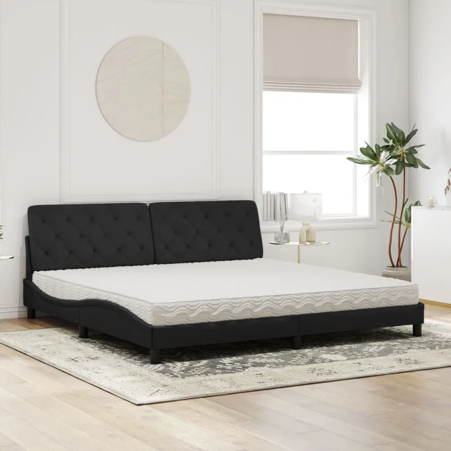 Lit avec matelas noir 200x200 cm velours - 3