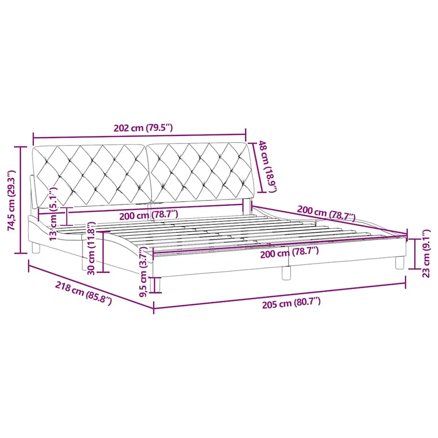 Cadre de lit sans matelas gris clair 200x200 cm velours - 12