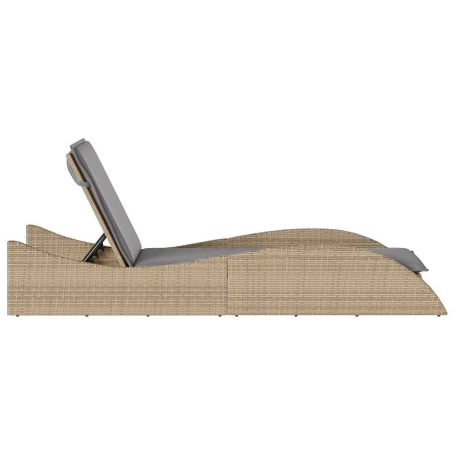 Chaise longue avec coussin beige 60x205x73 cm résine tressée - 5