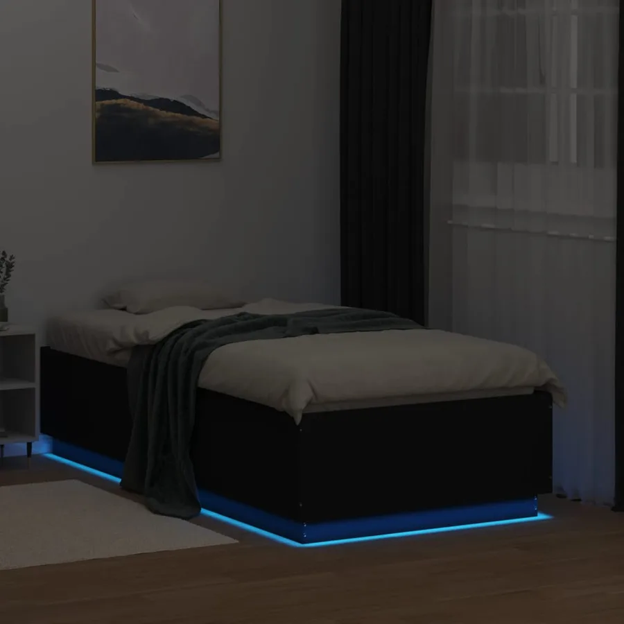 Cadre de lit avec LED sans matelas noir 75x190 cm - 4