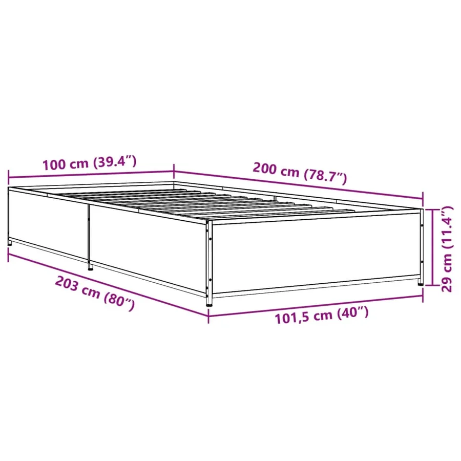 Cadre de lit sans matelas noir 100x200 cm - 9