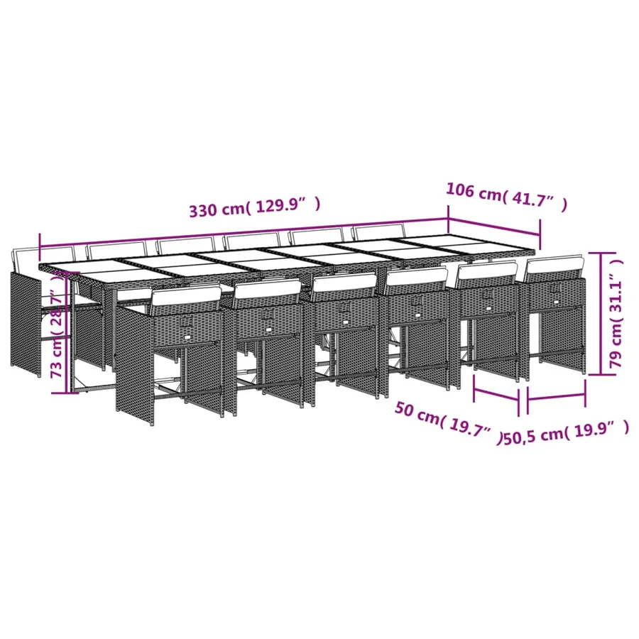 Ensemble à manger de jardin avec coussins 13 pcs marron rotin - 9