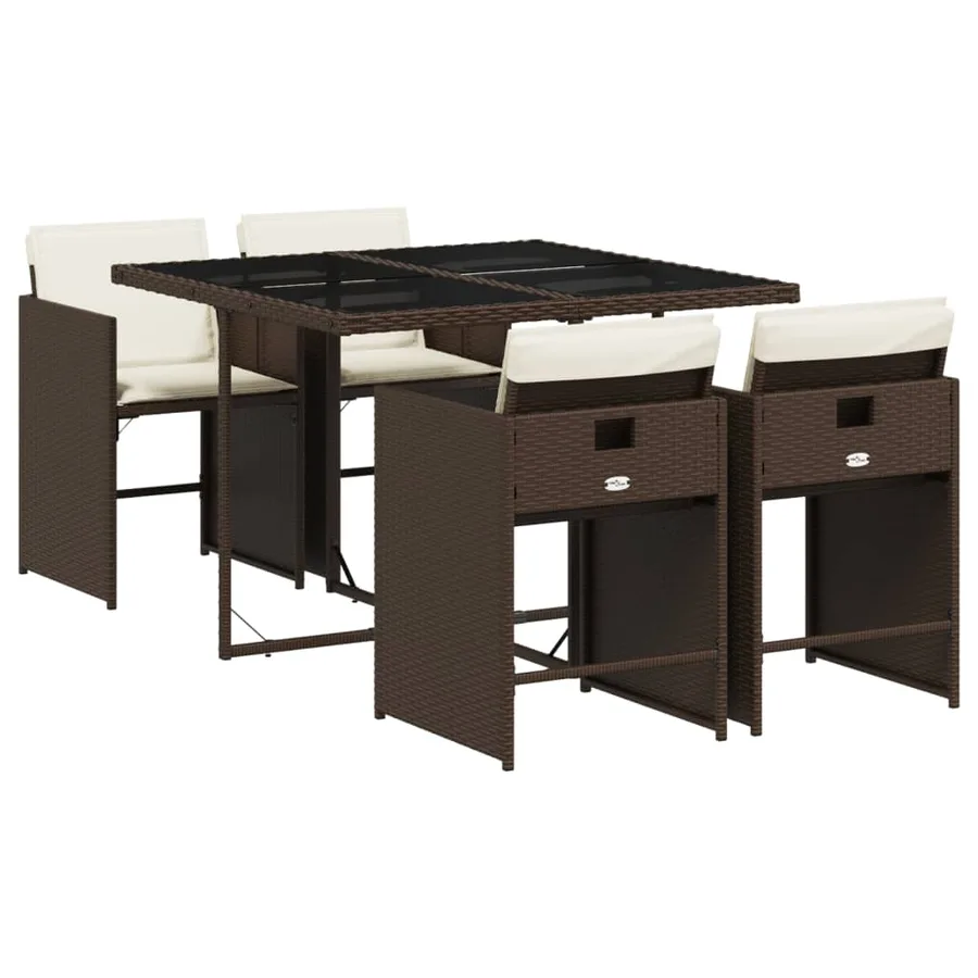 Ensemble à manger de jardin 5 pcs et coussins marron poly rotin - 2