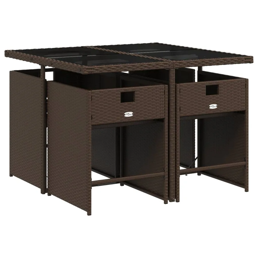 Ensemble à manger de jardin 5 pcs et coussins marron poly rotin - 3