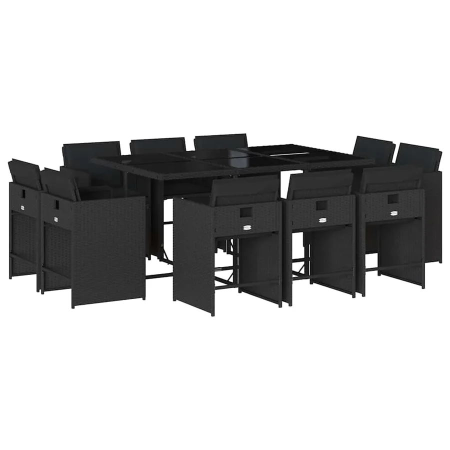 Ensemble à manger de jardin 11 pcs coussins noir résine tressée - 2