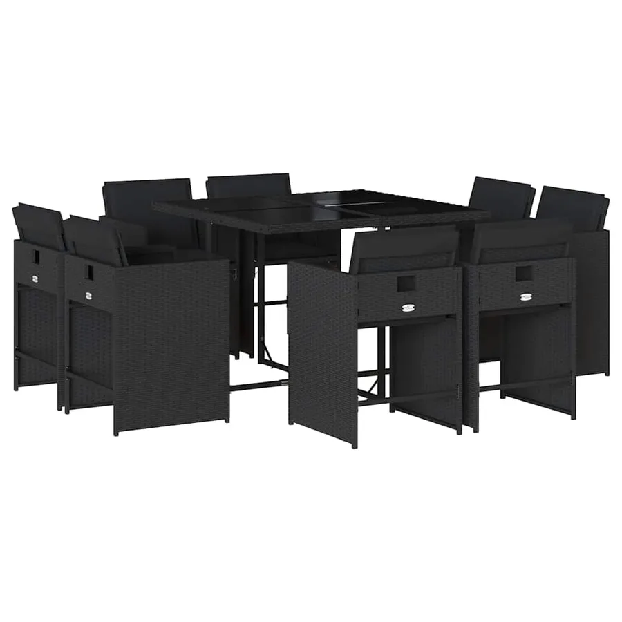 Ensemble à manger de jardin 9pcs coussins noir résine tressée - 2