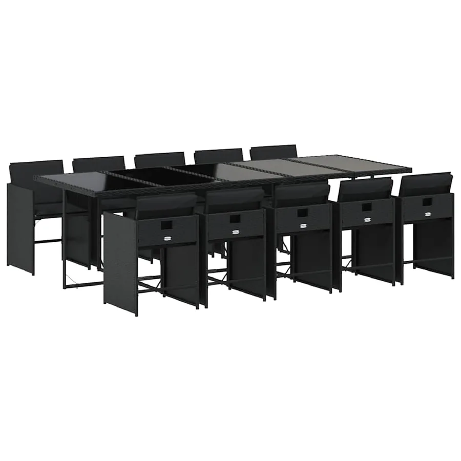 Ensemble à manger de jardin 11 pcs coussins noir résine tressée - 2