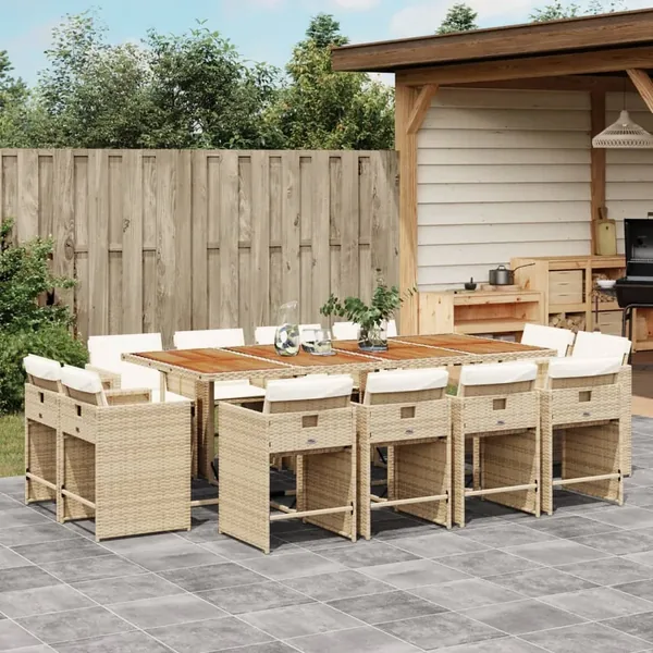 Ensemble à manger de jardin et coussins 13 pcs beige