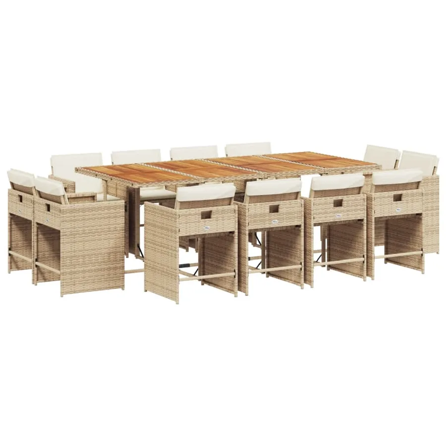 Ensemble à manger de jardin et coussins 13 pcs beige - 2