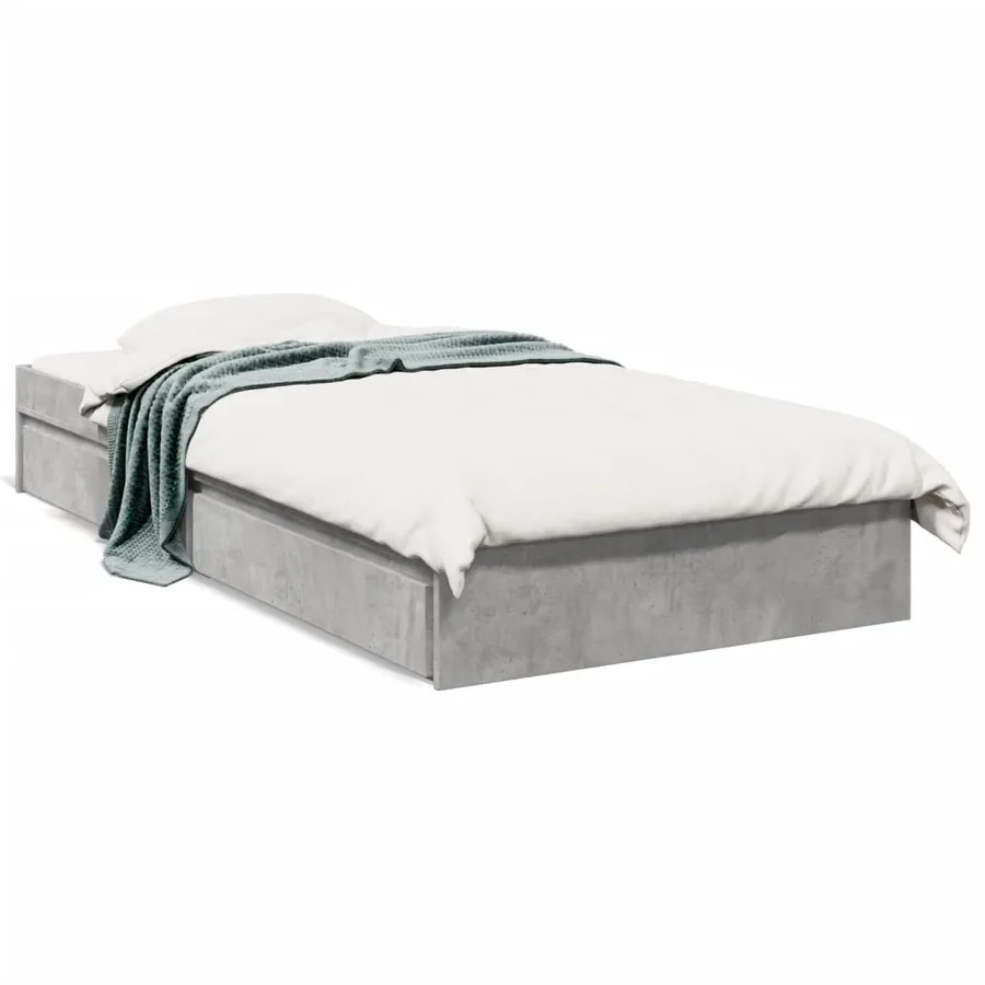 Cadre de lit avec tiroirs sans matelas gris béton 75x190 cm - 2