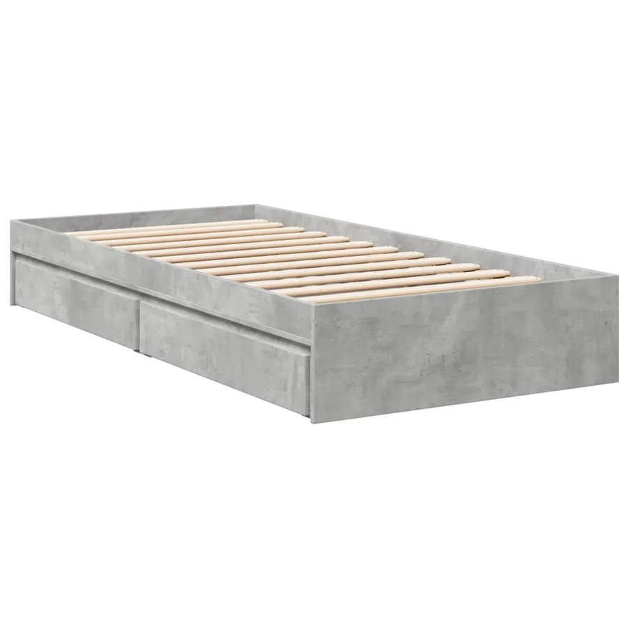 Cadre de lit avec tiroirs sans matelas gris béton 75x190 cm - 3