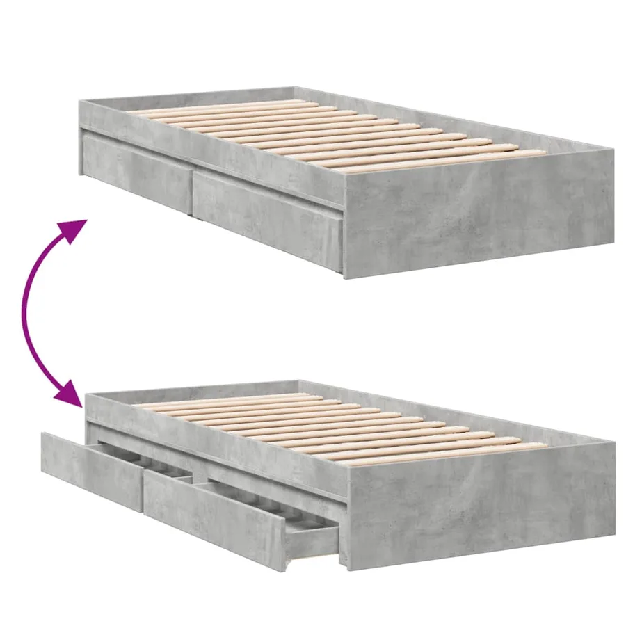 Cadre de lit avec tiroirs sans matelas gris béton 75x190 cm - 7