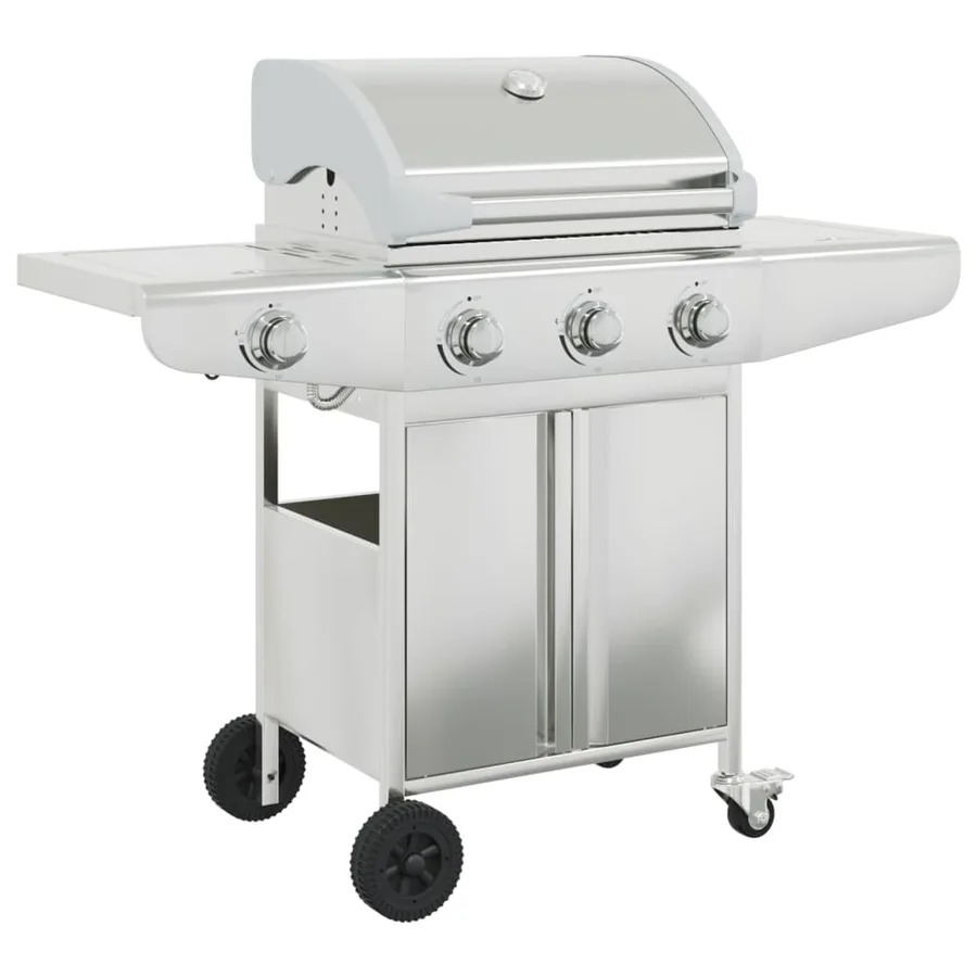 Barbecue gril à gaz avec 4 brûleurs argenté acier inoxydable - 2