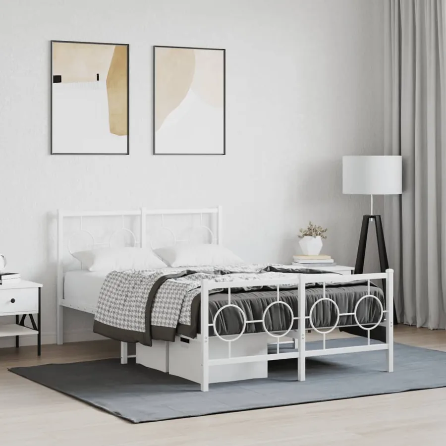 Cadre de lit métal sans matelas et pied de lit blanc 120x190 cm