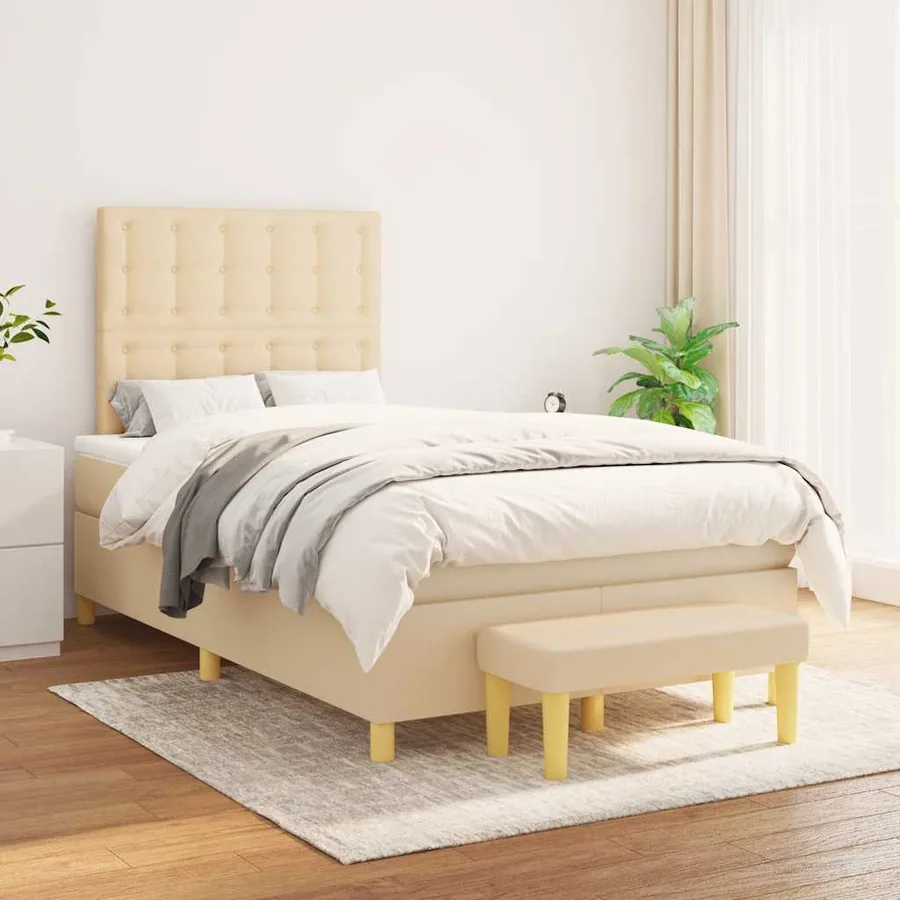 Sommier à lattes de lit avec matelas crème 120x190 cm tissu - 3