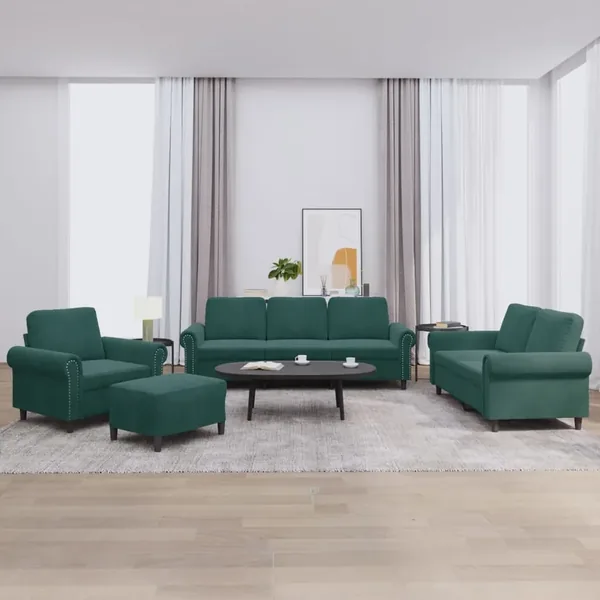Ensemble de canapés 4 pcs avec coussins Vert foncé Velours