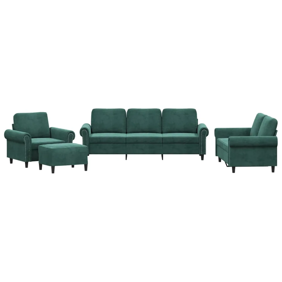 Ensemble de canapés 4 pcs avec coussins Vert foncé Velours - 2