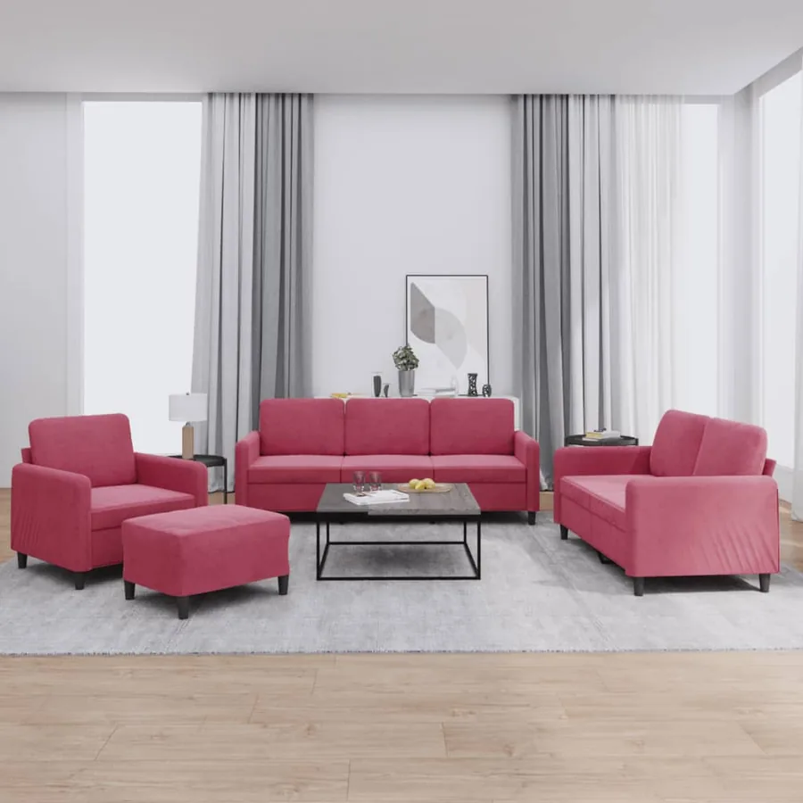 Ensemble de canapés 4 pcs rouge bordeaux velours