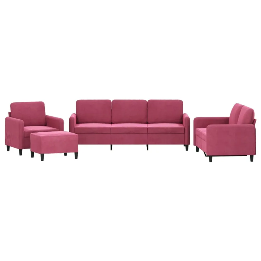 Ensemble de canapés 4 pcs rouge bordeaux velours - 2