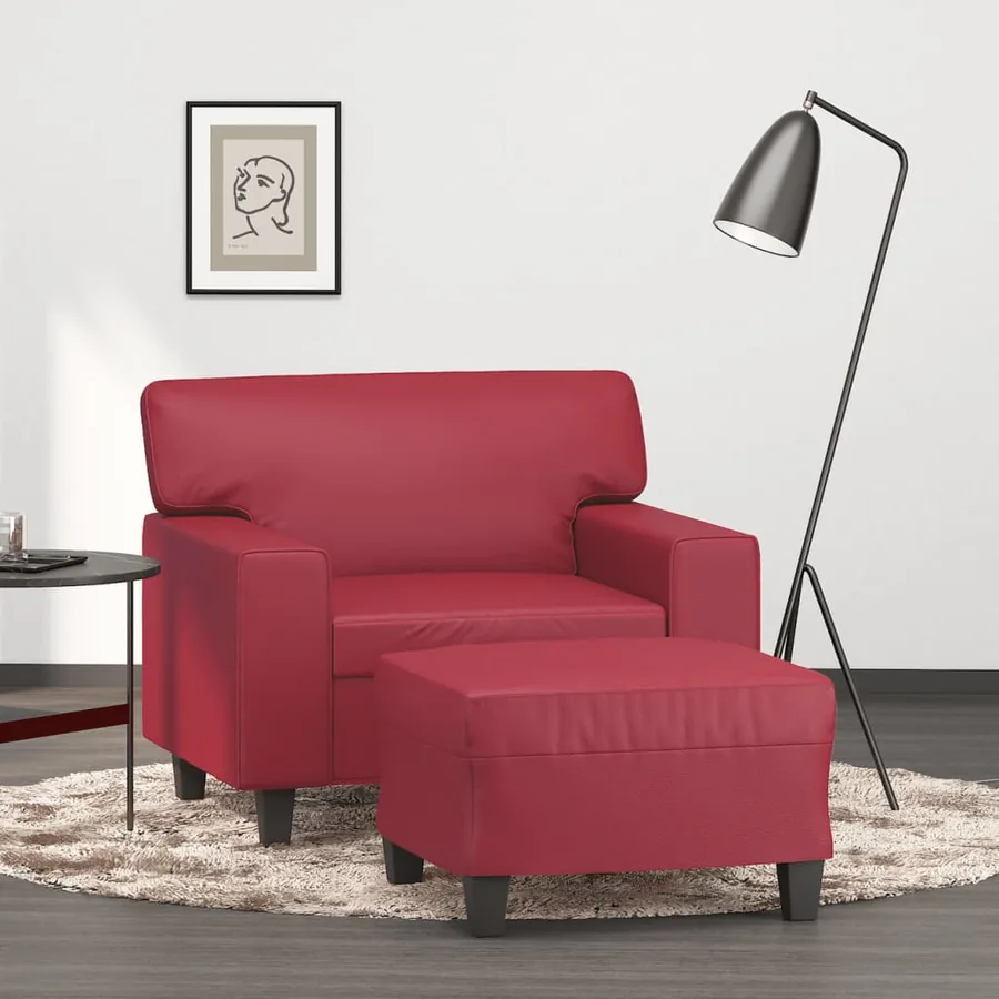 Fauteuil avec repose-pied Rouge bordeaux 60 cm Similicuir