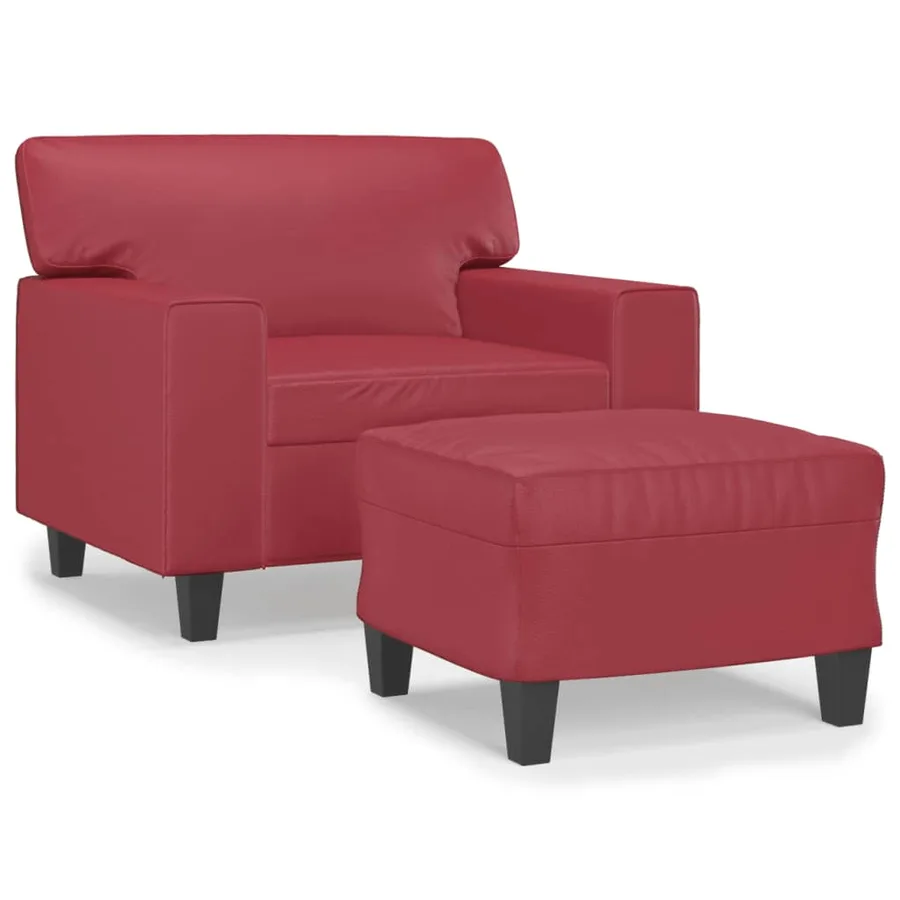 Fauteuil avec repose-pied Rouge bordeaux 60 cm Similicuir - 2