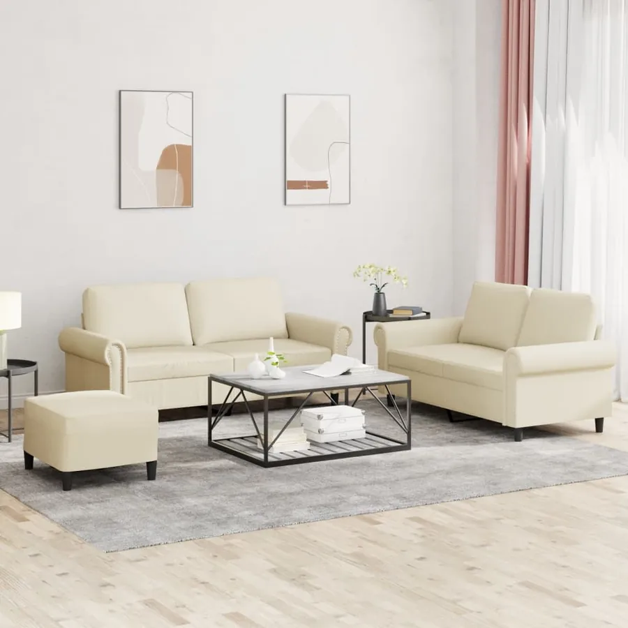Ensemble de canapés 3 pcs avec coussins Crème Similicuir