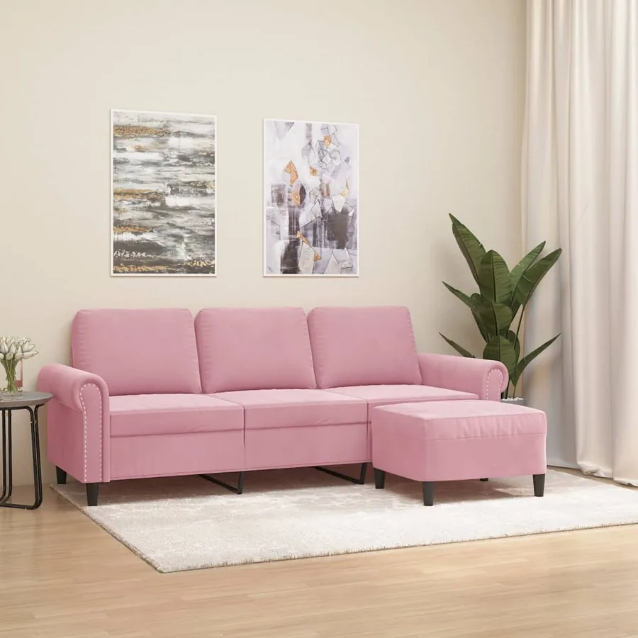 Canapé à 3 places avec repose-pieds Rose 180 cm Velours