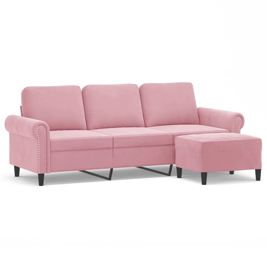 Canapé à 3 places avec repose-pieds Rose 180 cm Velours - 2