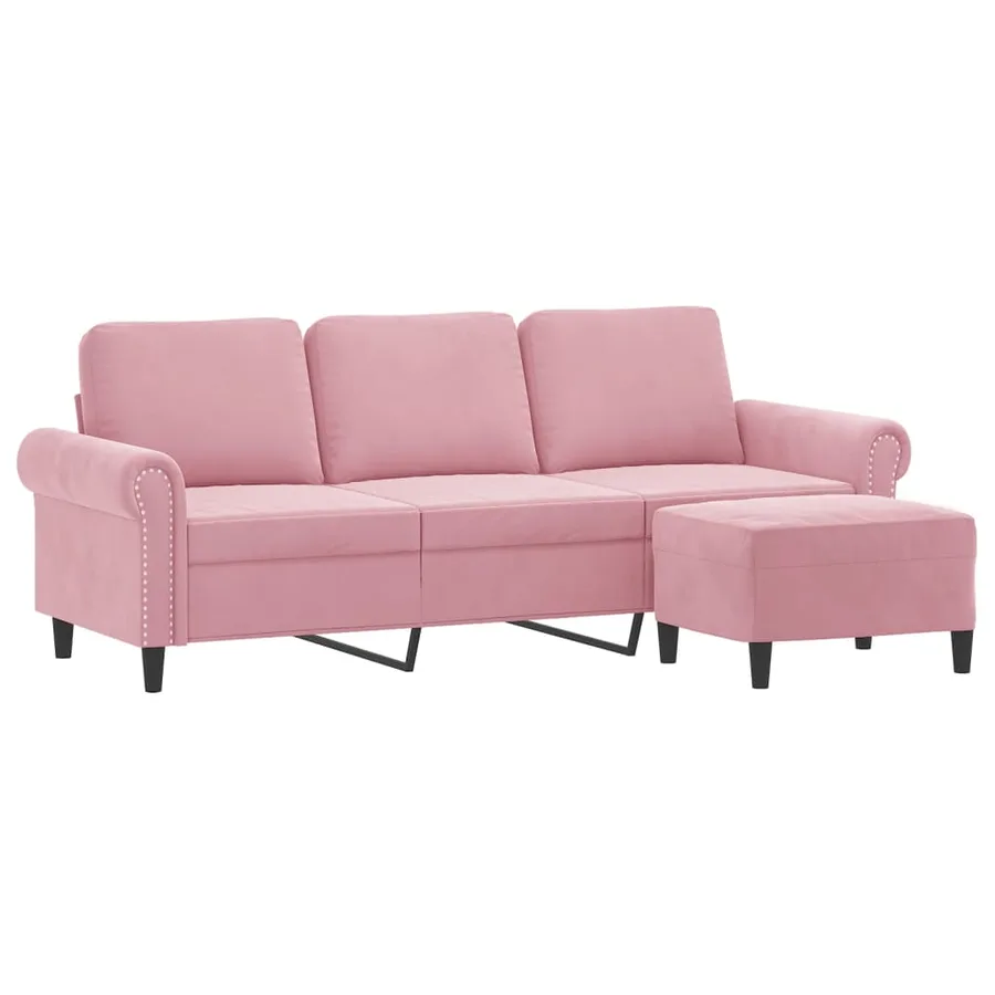 Canapé à 3 places avec repose-pieds Rose 180 cm Velours - 3